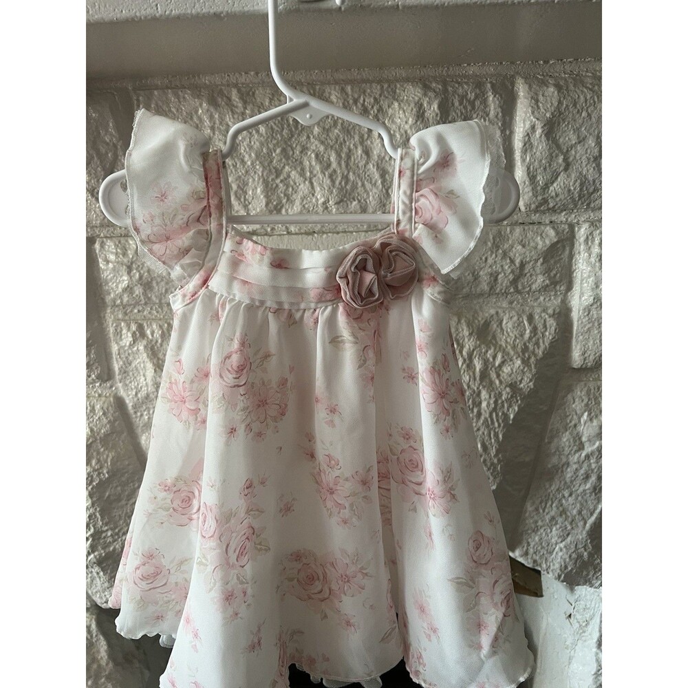 Pink And White Rose  Baby Girl Dress 9 Months